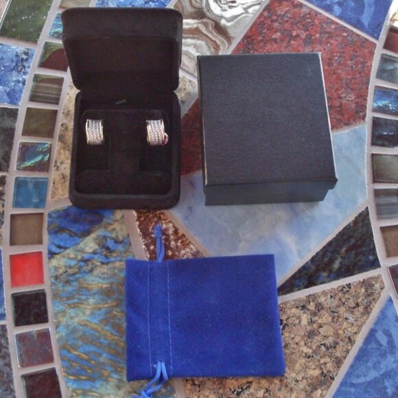 Rare & Retired David Yurman Origami Hoop Earrings - 18K/925 - DY Backs - Picture 2 of 8